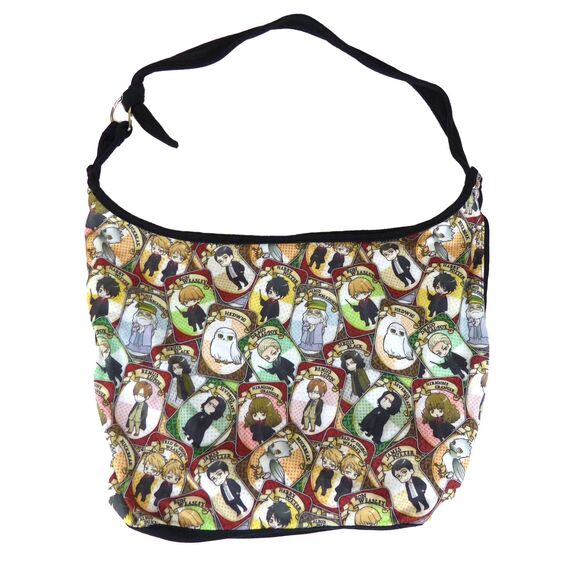 Harry Potter Chibi Card Hobo Bag Shoulder Tote Purse Black Multicolor 18x12 - Picture 1 of 14
